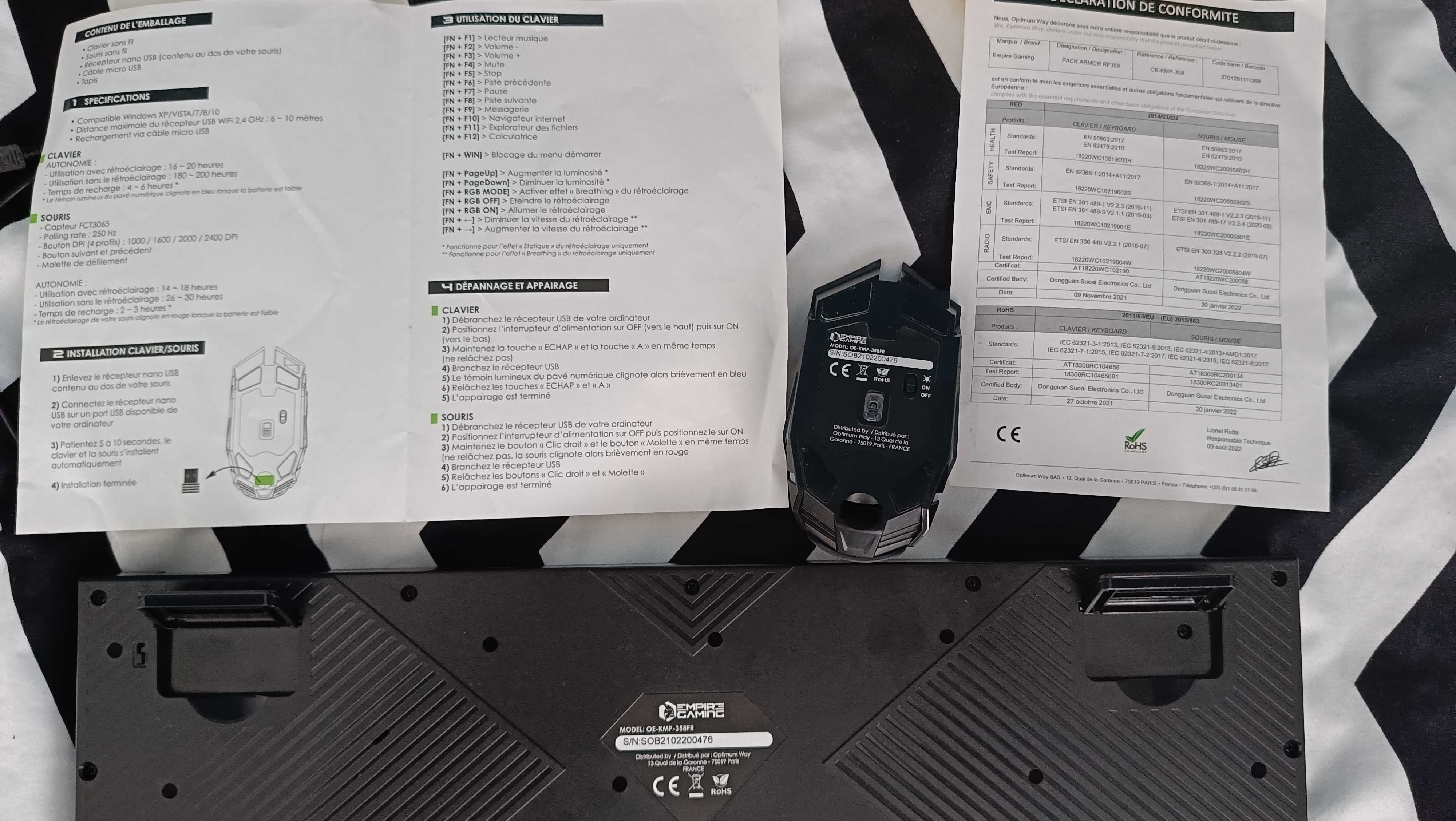 klawiatura + mysz + podkładka  Gaming - Armor RF800 Kit bezprzewodowa