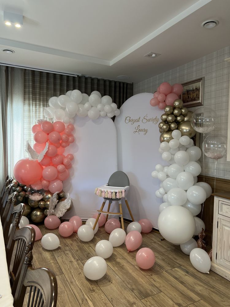 Dekoracje balonowe chrzest roczek baby shower panieński komunia