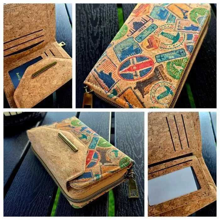 Modny korkowy portfel damski pojemny nowy