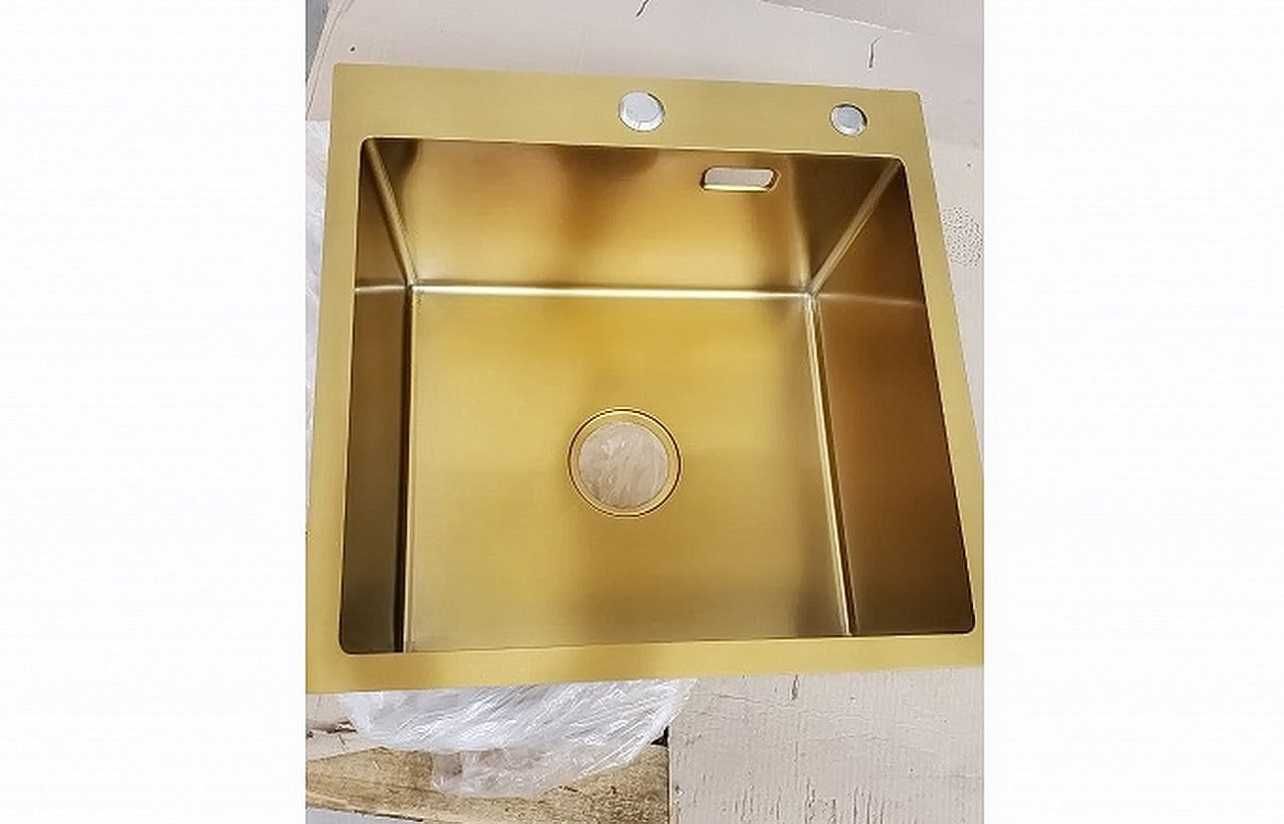 Кухонна мийка Platinum золотой цвет 50*50/220 корзина та дозатор