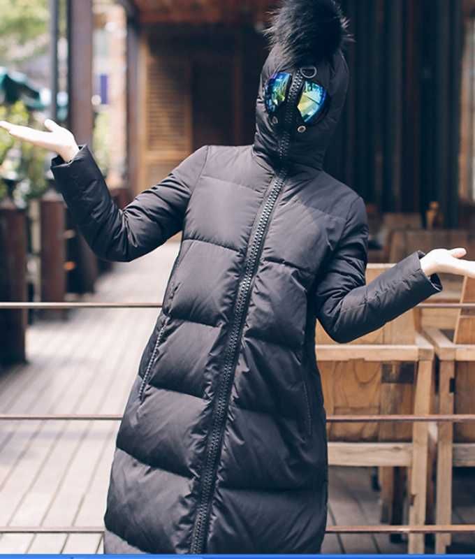 Пуховик куртка пальто зимняя зима  с очками на капюшоне