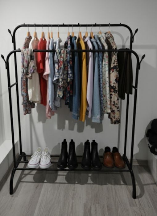 Wieszak Stojak LOFT , Podwójny, Metalowy, Buty/Ubrania, Mat Cz