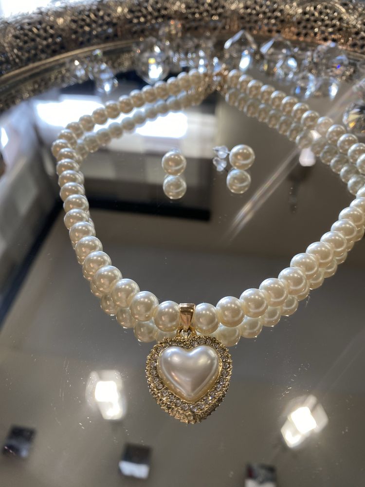 kolia i kolczyki Perły zawieszka serce kolczyki Fashion Jewelry