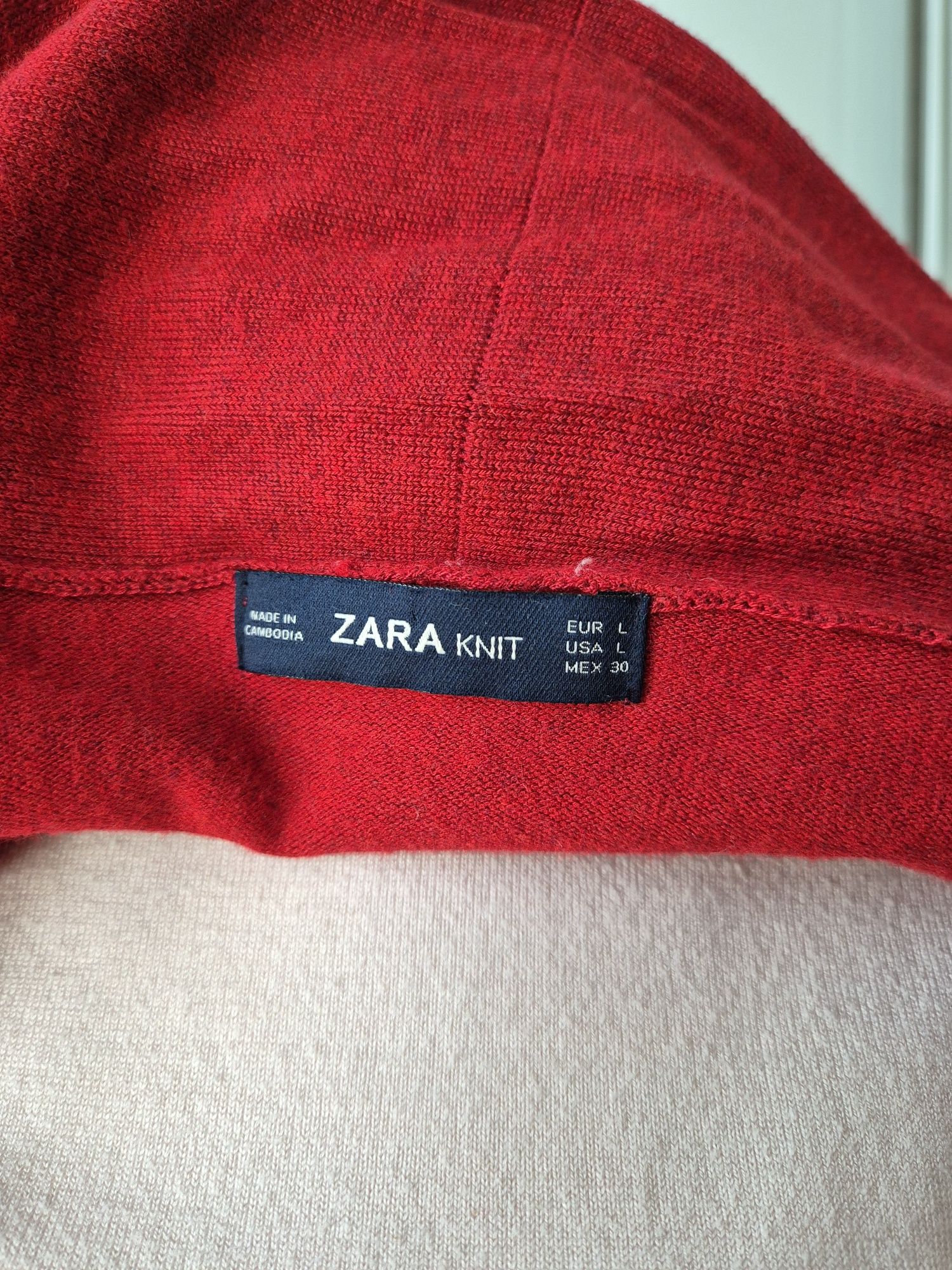 Czerwony długi kardigan Zara Knit L używany