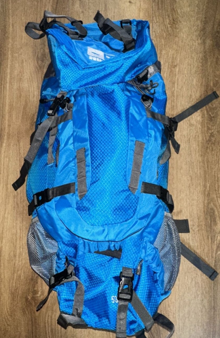 Nowy niebieski Plecak Hi Mountain HIKER 50L metki górski