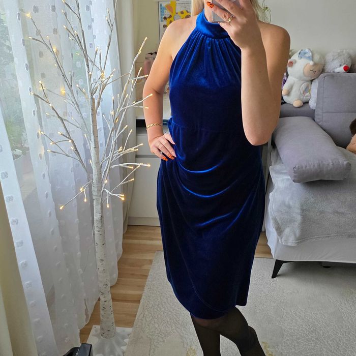 Sukienka koktajlowa Vince Camuto aksamitna halter rozmiar L-XL 40-42