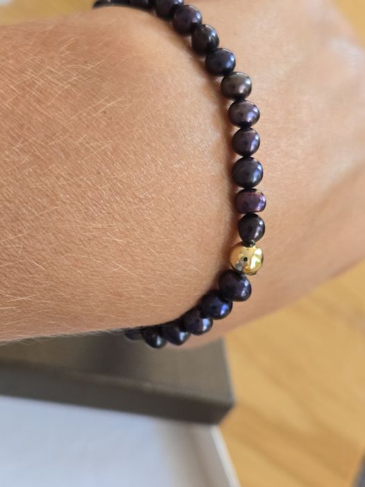 Bransoletka  czarne  perły słodkowodne