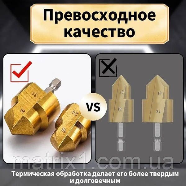Сверло ступенчатое для полипропиленовых труб, 15-19, 18-24, 24-31 набо