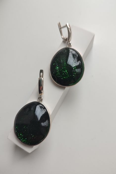 Серебряные серьги с авантюрином 18г