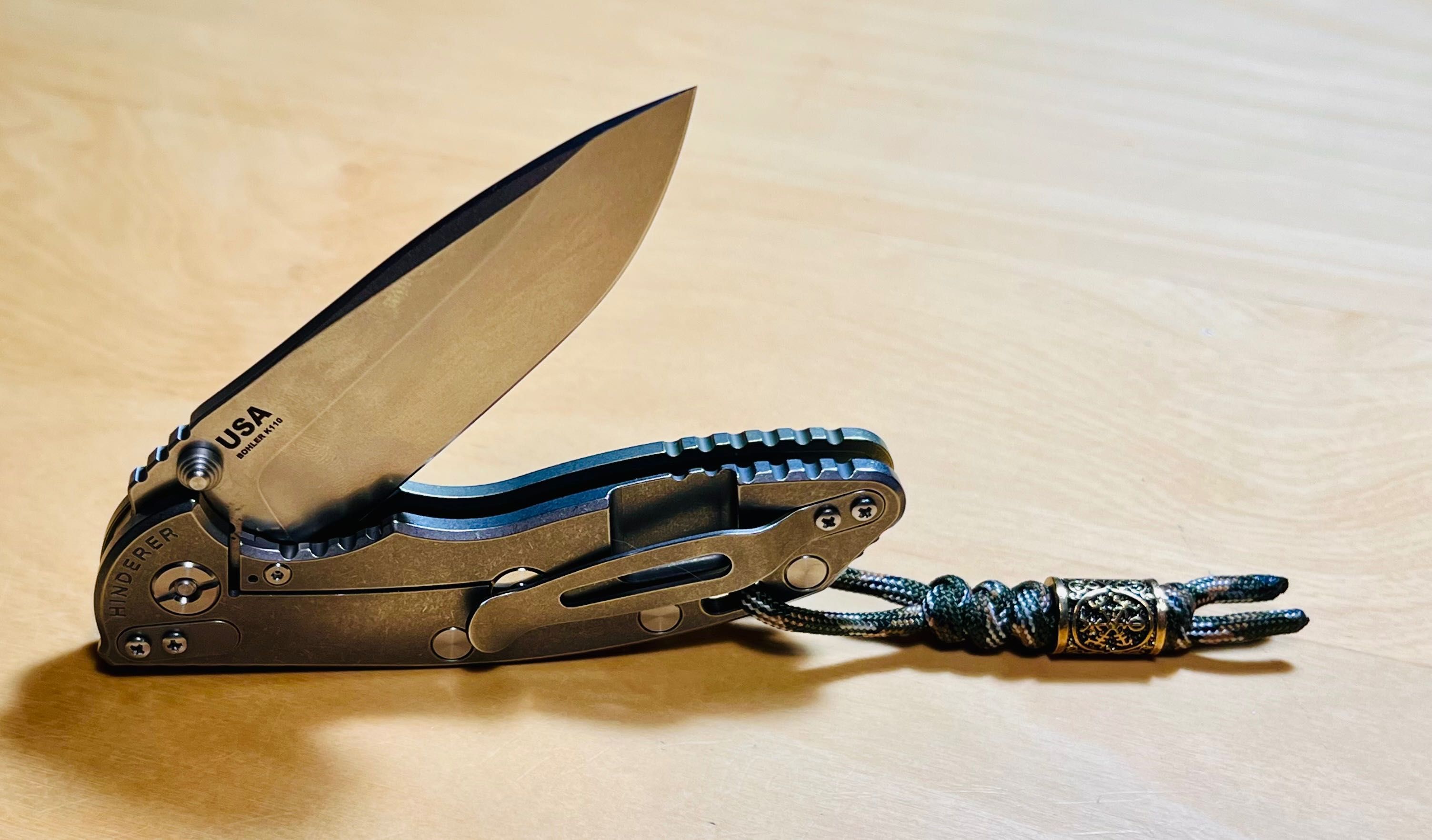 nowy nóż składany firmy Jufule Xm-18 Gold Tytan K110 wzór Hinderer