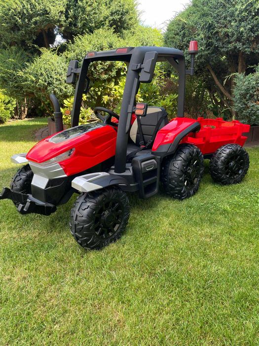 Traktor na akumulator z przyczepą 24v 2x200 Wat Skóra Miękkie koła