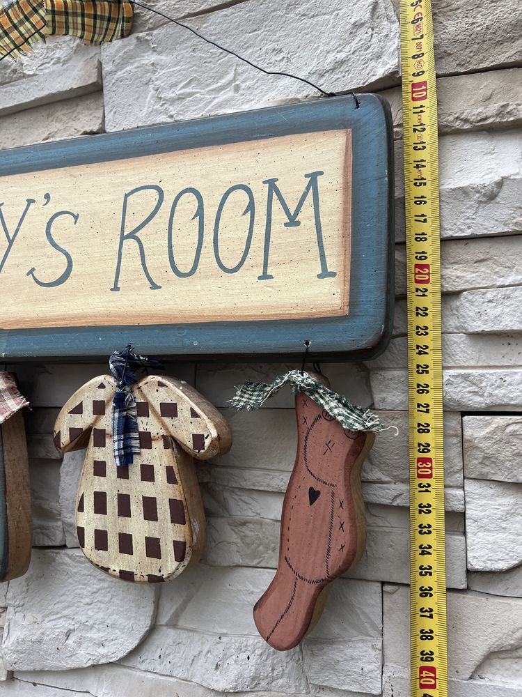 Napis BABY’S ROOM z drewna vintage boho zawieszka wieszak