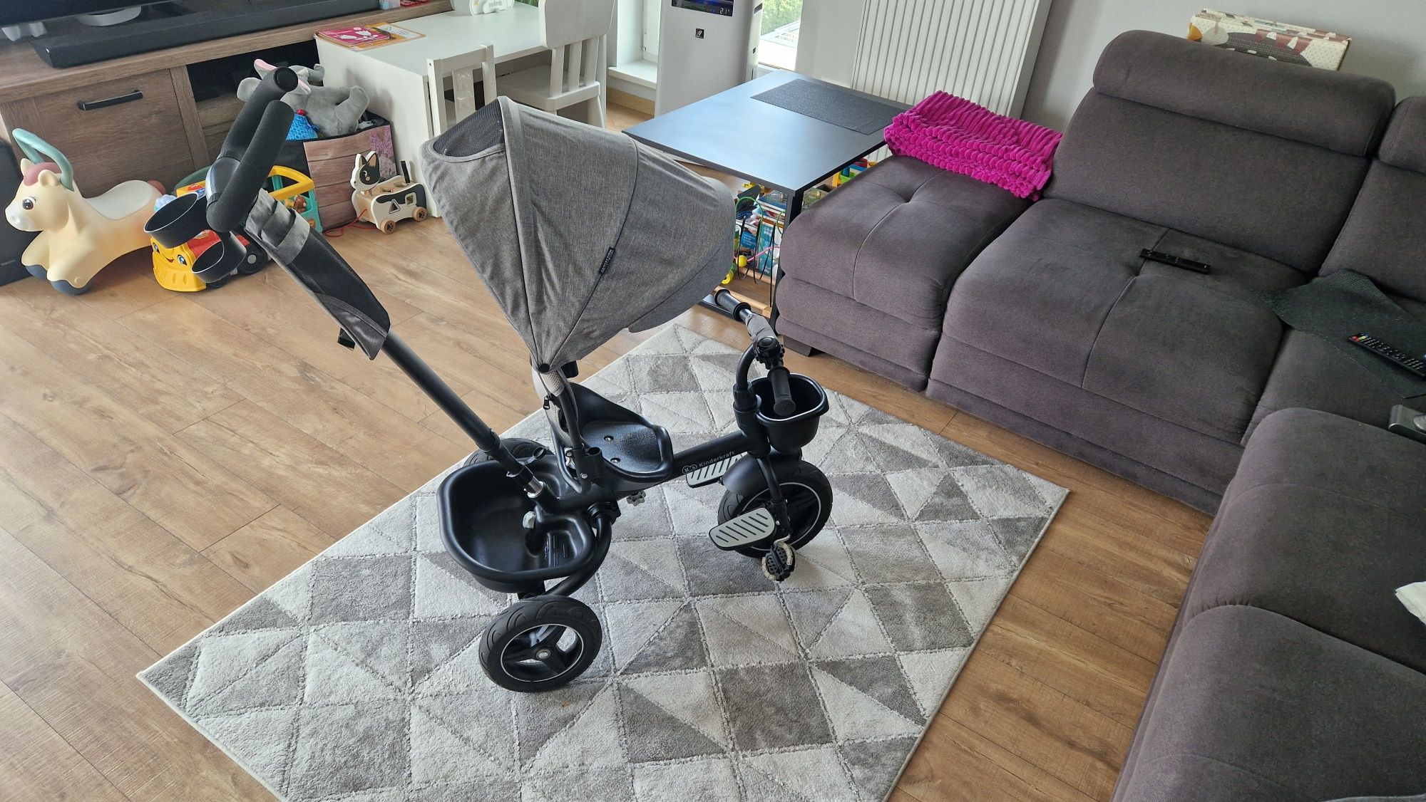 Wózek spacerowy / rowerek trójkołowy 5w1 Kinderkraft Spinstep - szary