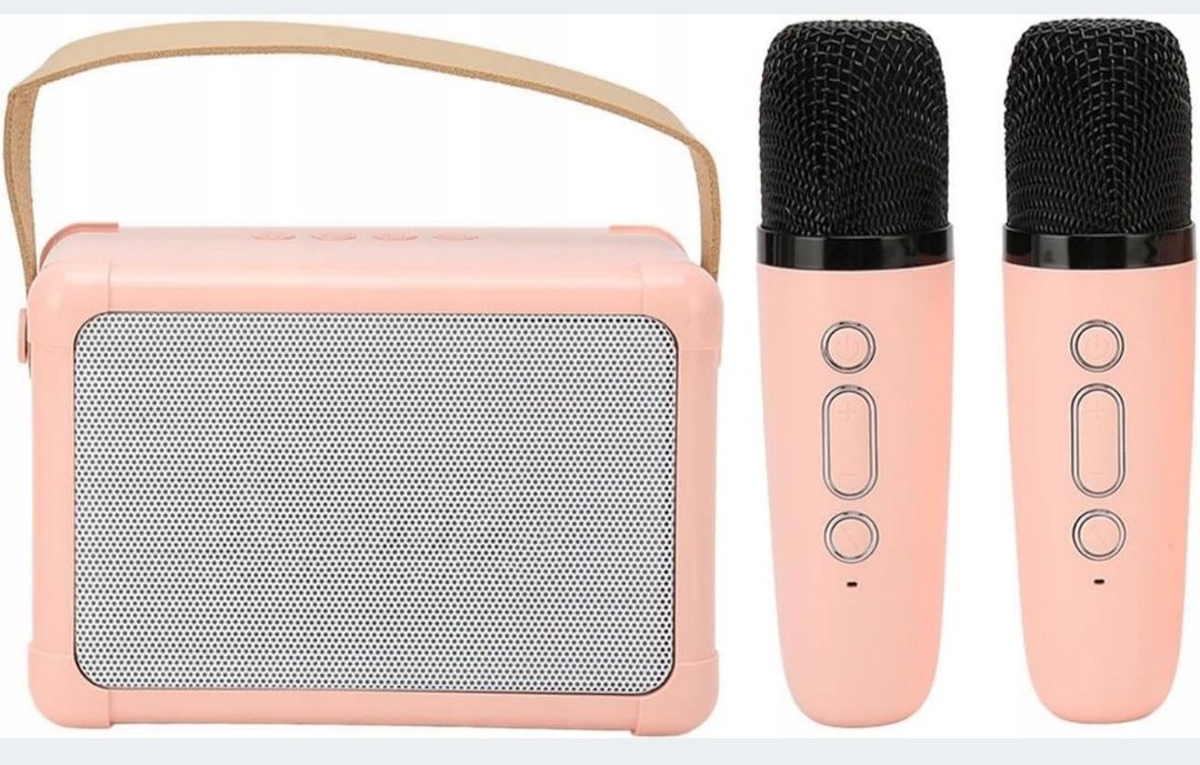 Głośnik bezprzewodowy przenośny 3w1 LED 2 mikrofony karaoke bluetooth