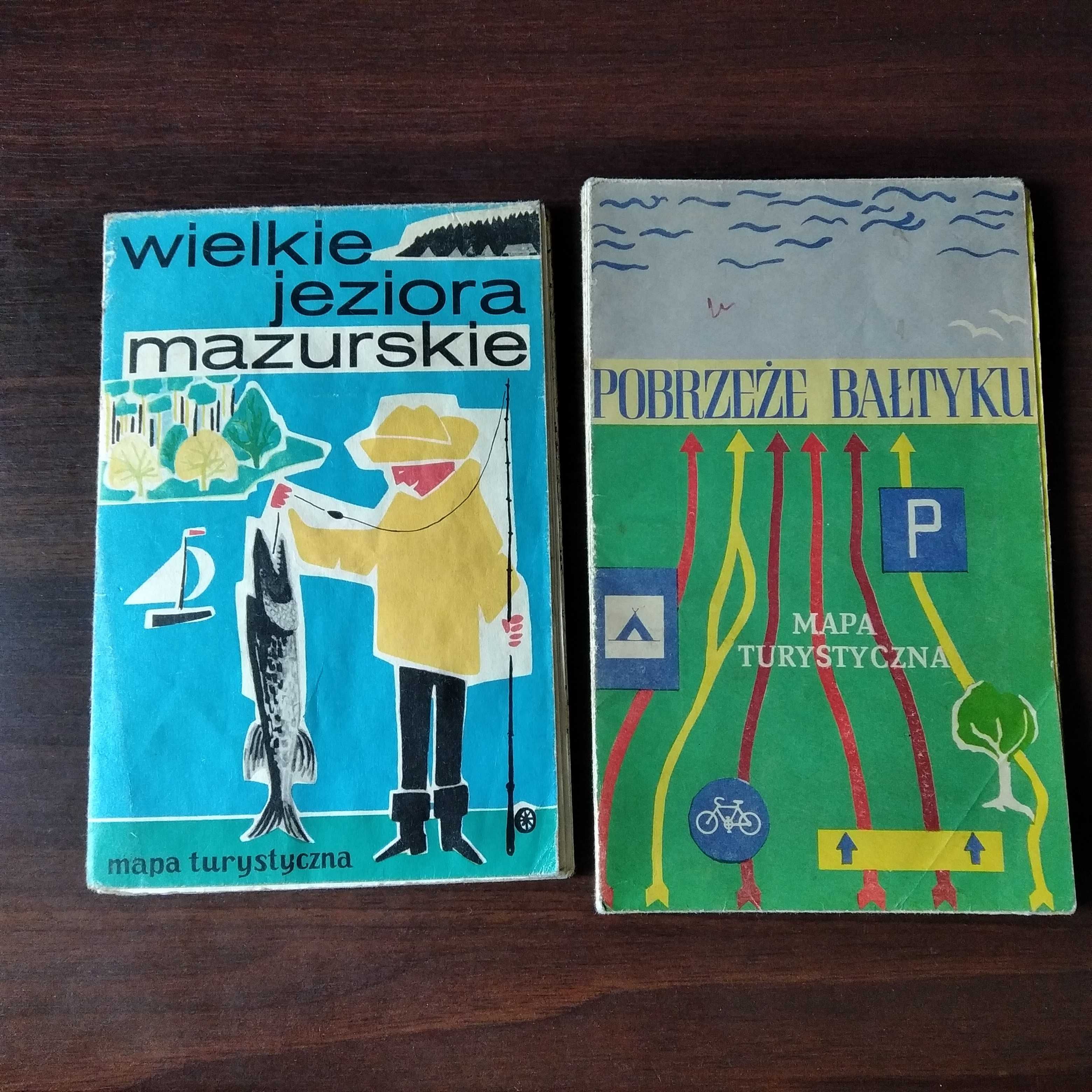 Stare mapy turystyczne - jeziora mazurskie i pobrzeże bałtyckie