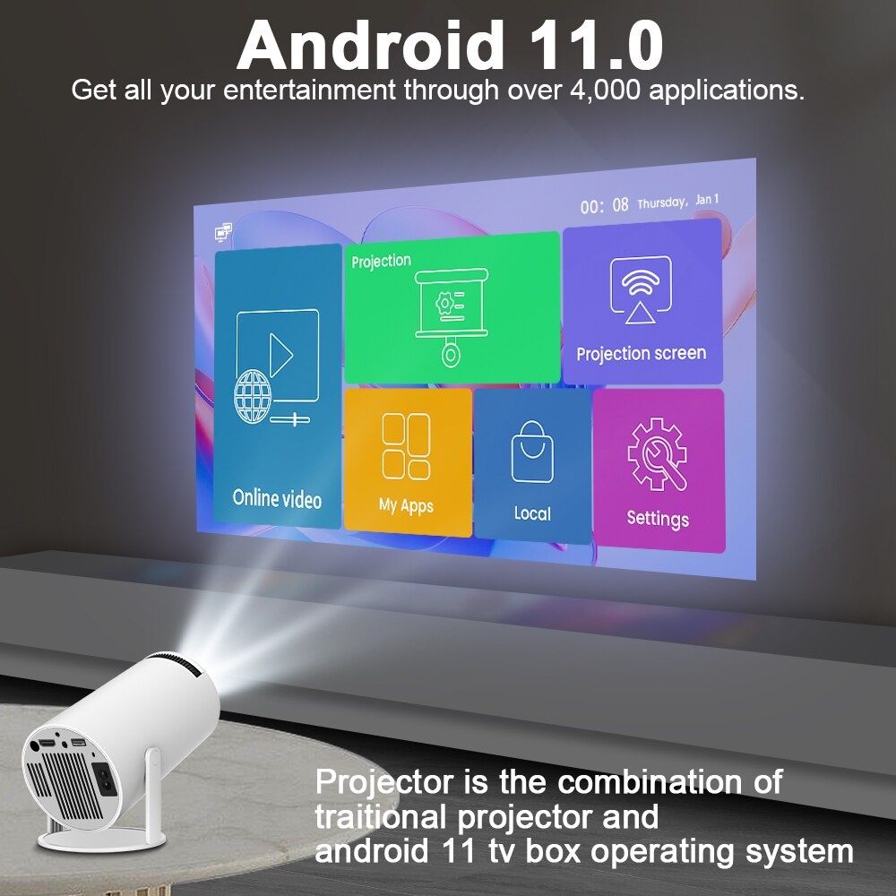 Hy300 mini projektor 4k android 11 wifi6 bt5.0 h713 kino domowe