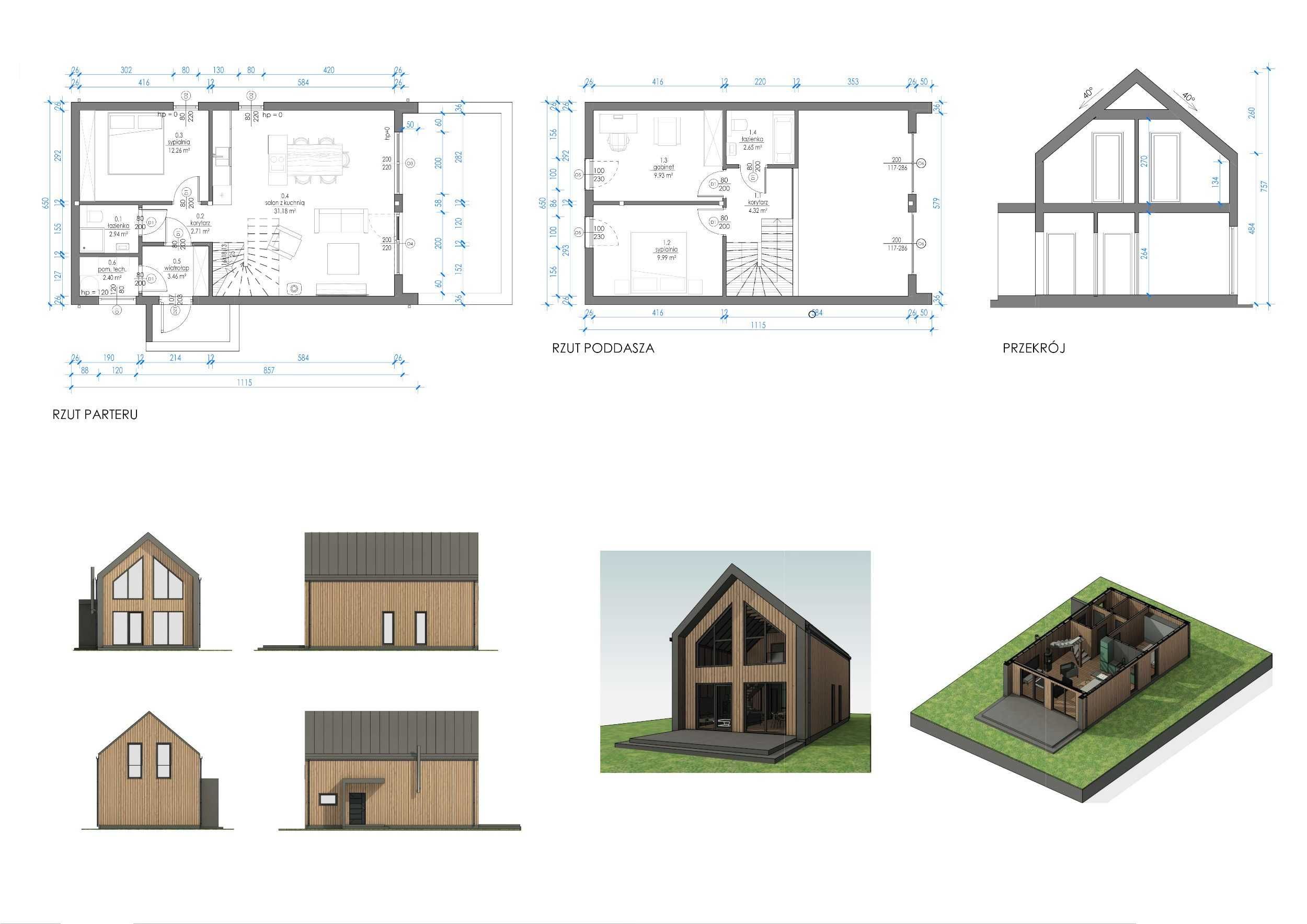 Dom całoroczny z piętrem MODERN 70m2 na zgłoszenie stodoła