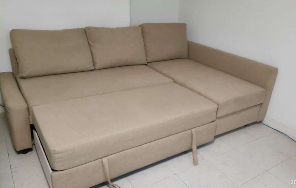 IKEA Sofá-cama de canto c/arrumação bege em bom estado