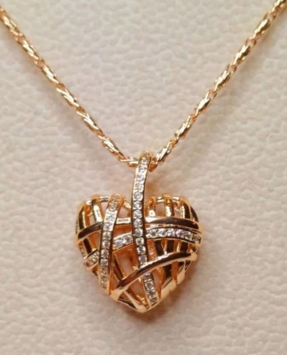 Nowe pozłacane serce ażurowe  naszyjnik.łancuszek 585 RG