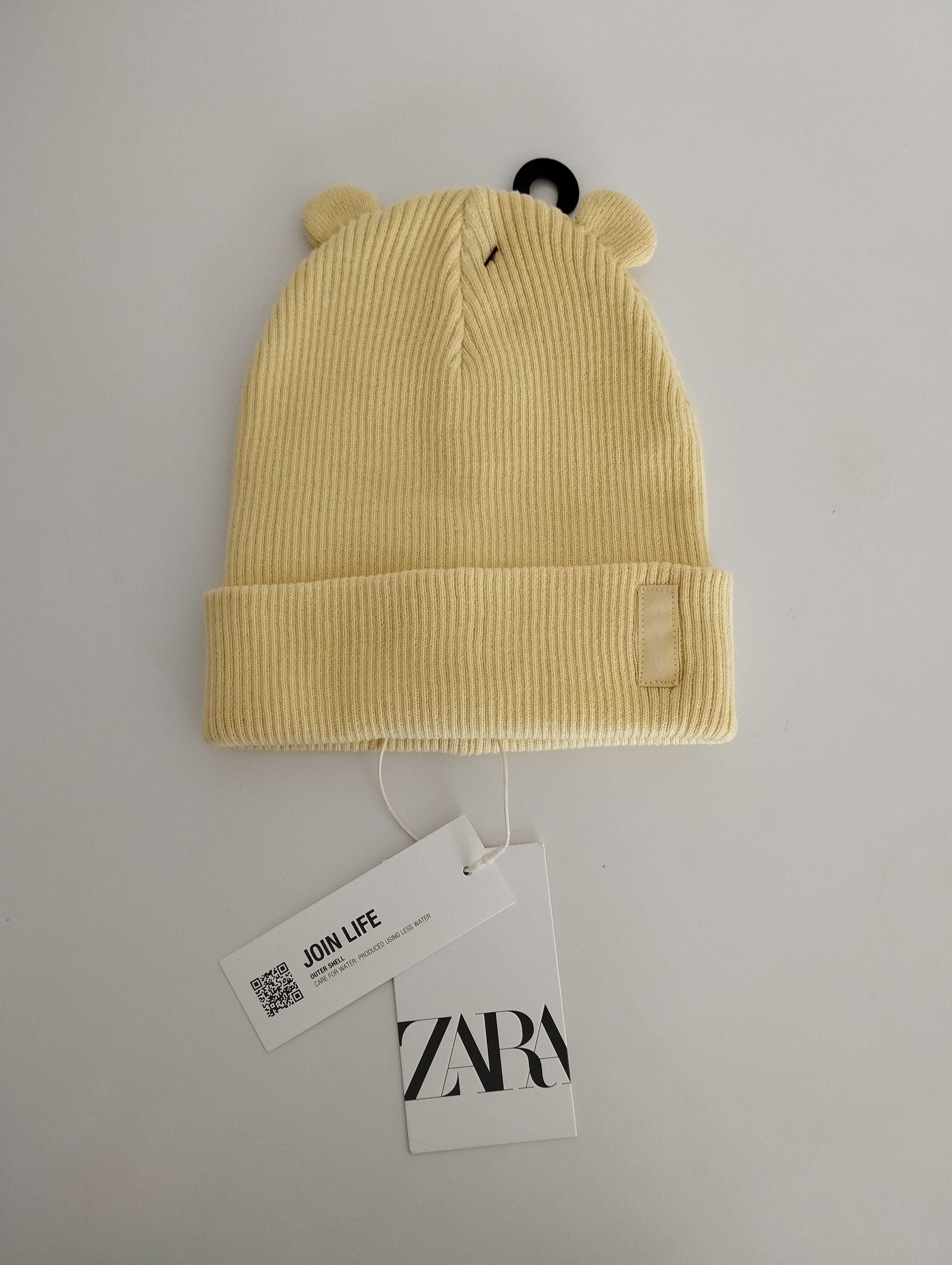 Zara Nowa czapka 52 3-5 lat żółta z uszkami