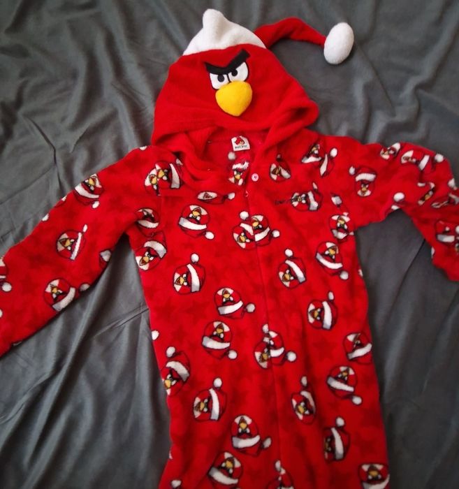 Теплий дитячий комбінезон-піжама з капюшоном Angry Birds.