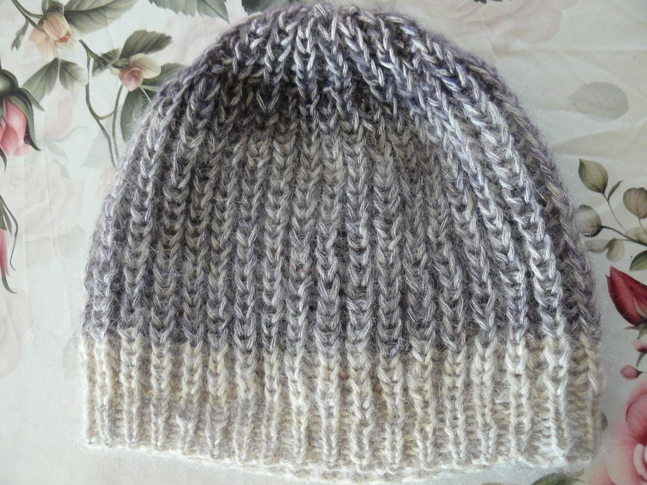 Nowa czapka puszek ręcznie robiona ombre krem fiolet alpaka handmade