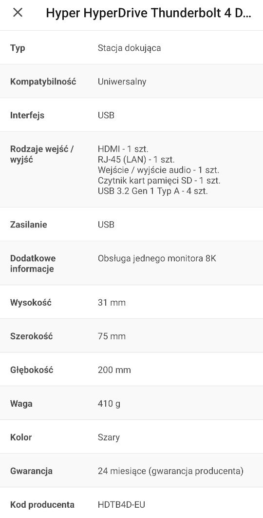 Stacja dokująca Hyper HyperDrive Thunderbolt 4 Docking Station WYGLĄD!