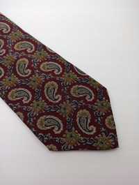 Włoski bordowy czerwony jedwabny krawat paisley