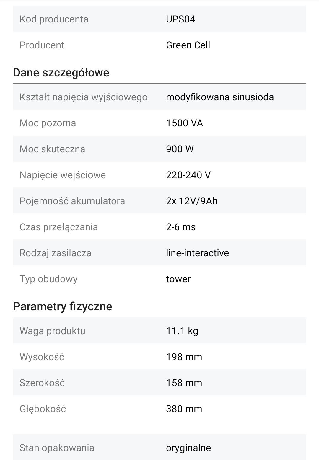 Zasilacz UPS Green Cell UPS04 1500 VA 900 W