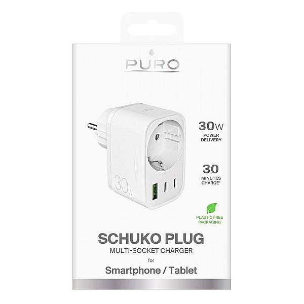 Ładowarka Puro 30W Power Delivery z wtyczką i gniazdem Schuko 2x USB-C