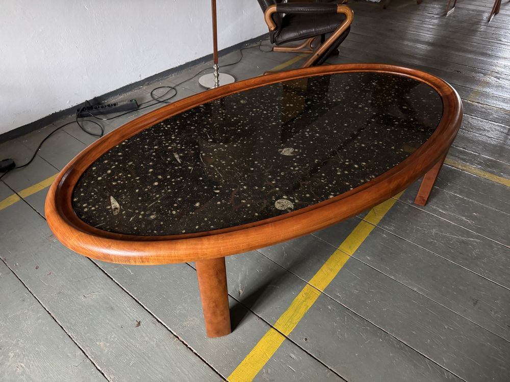 Tekowy duży stolik kawowy z kamiennym blatem lata60-70. Vintage,design