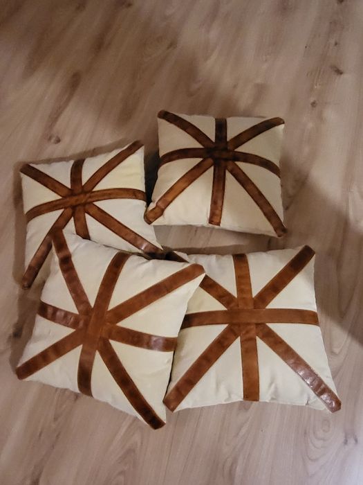 Poduszki Mandallin płótno, skóra 4 sztuki