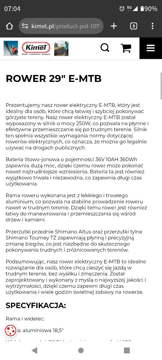 Rower elektryczny ebike sokół 29