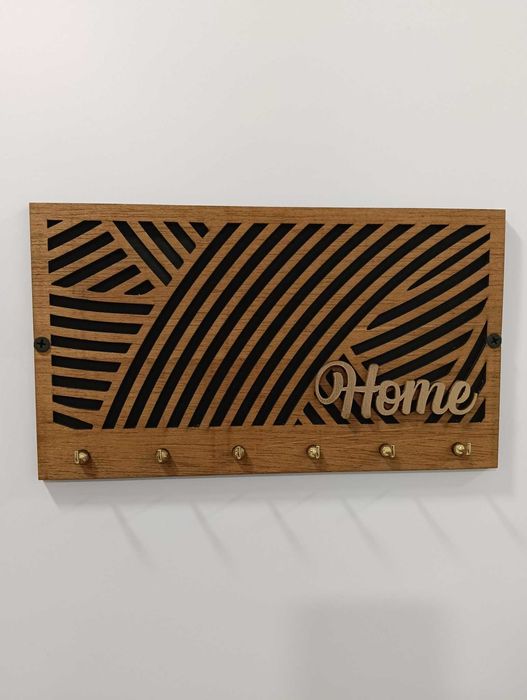 Porta-Chaves de Parede em MADEIRA Personalizável (6 Ganchos Dourados)