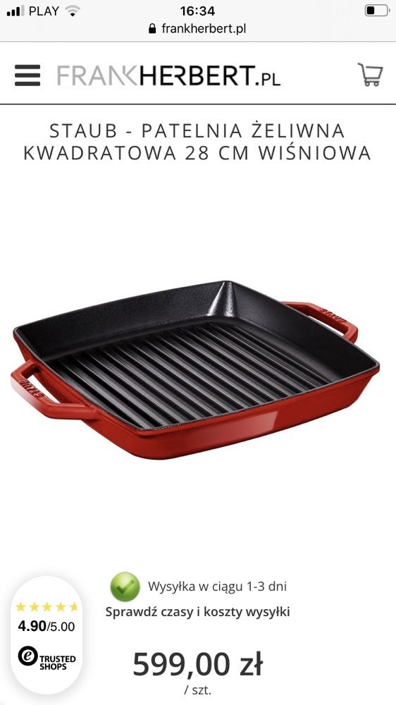 STAUB patelnia grillowa zeliwna 28 cm grill