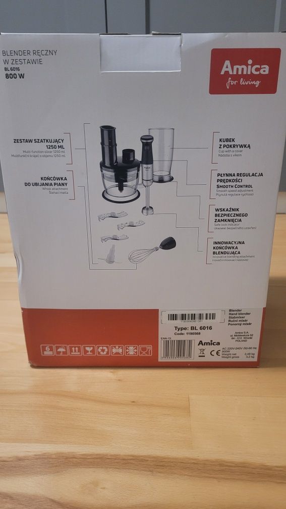 Blender ręczny Amica 800W BL 6016 czarny