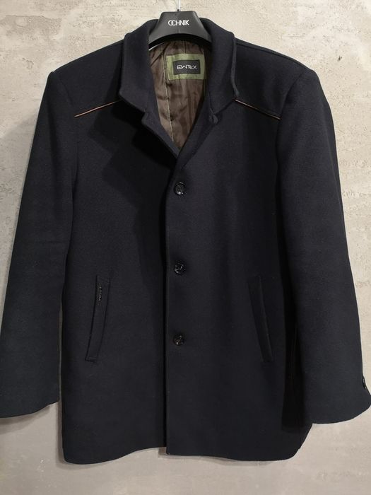 Płaszcz męski Ewtex midi klapki nowoczesny kieszenie elegancki wiskoza