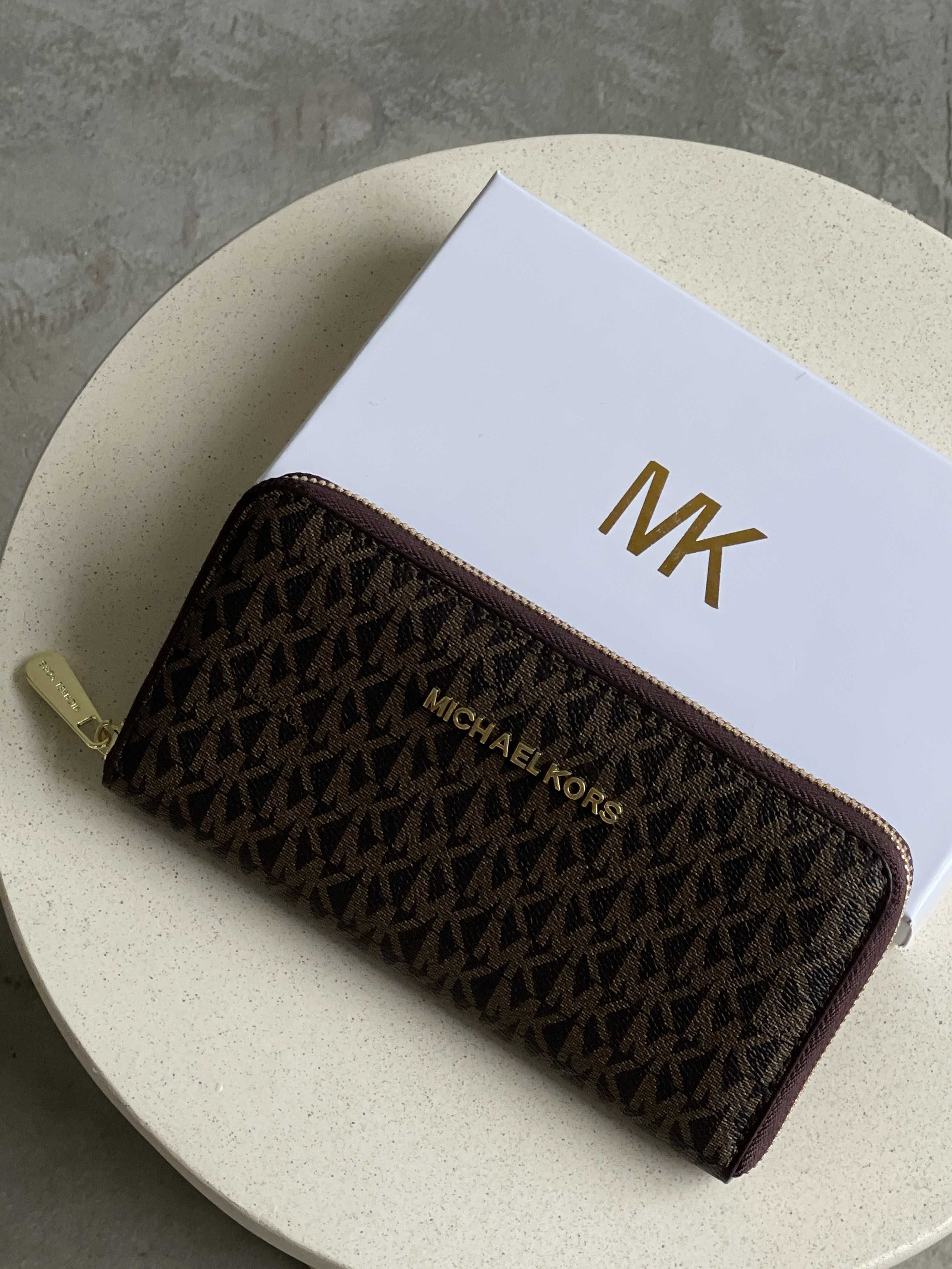 Кошелек женский Michael Kors большой гаманець корс чорний коричневий