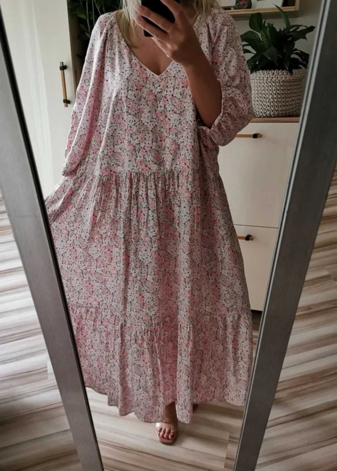 H&M dluga maxi luzna sukienka z wiskozy