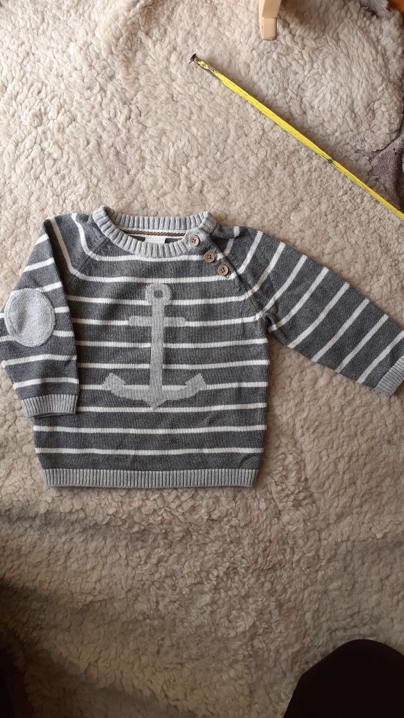 H&M szary sweter w paski kotwica 68 74