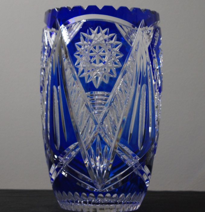 Wazon kobalt kryształ lata 70 duży