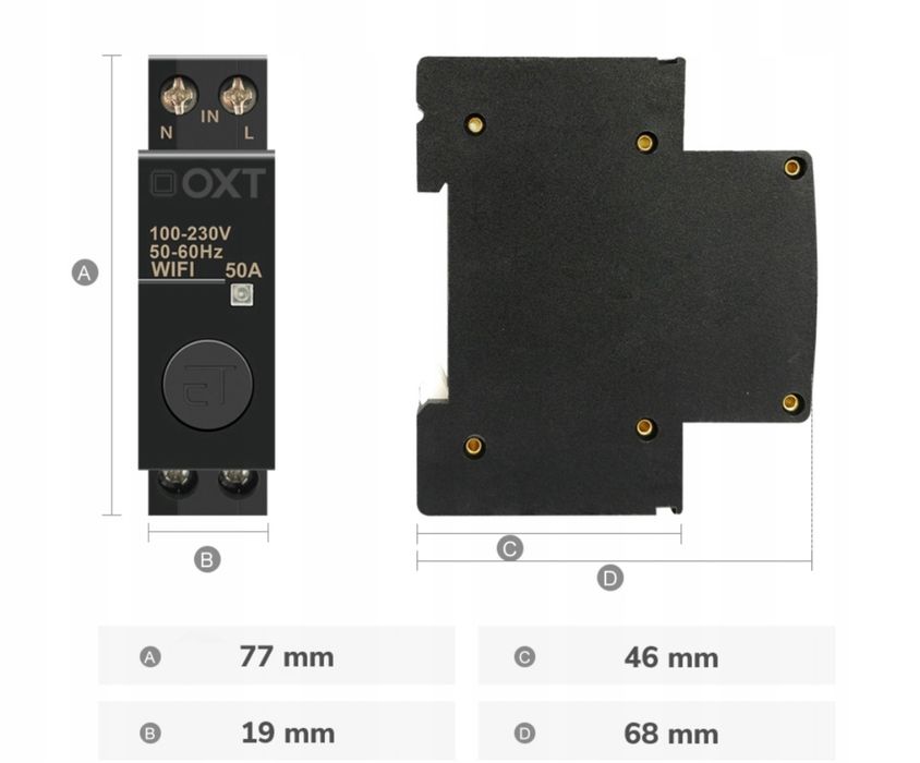 OXT Sterownik 50A 19mm DIN WiFi TUYA -NOWY