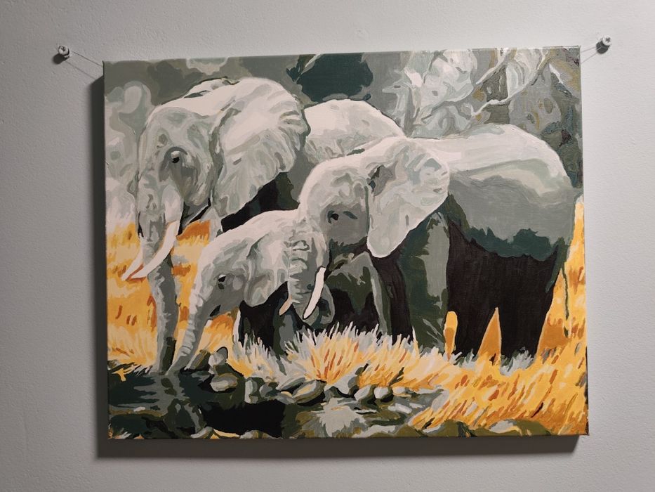 Obraz,, Słonie Rodzina Nad Rzeką,,