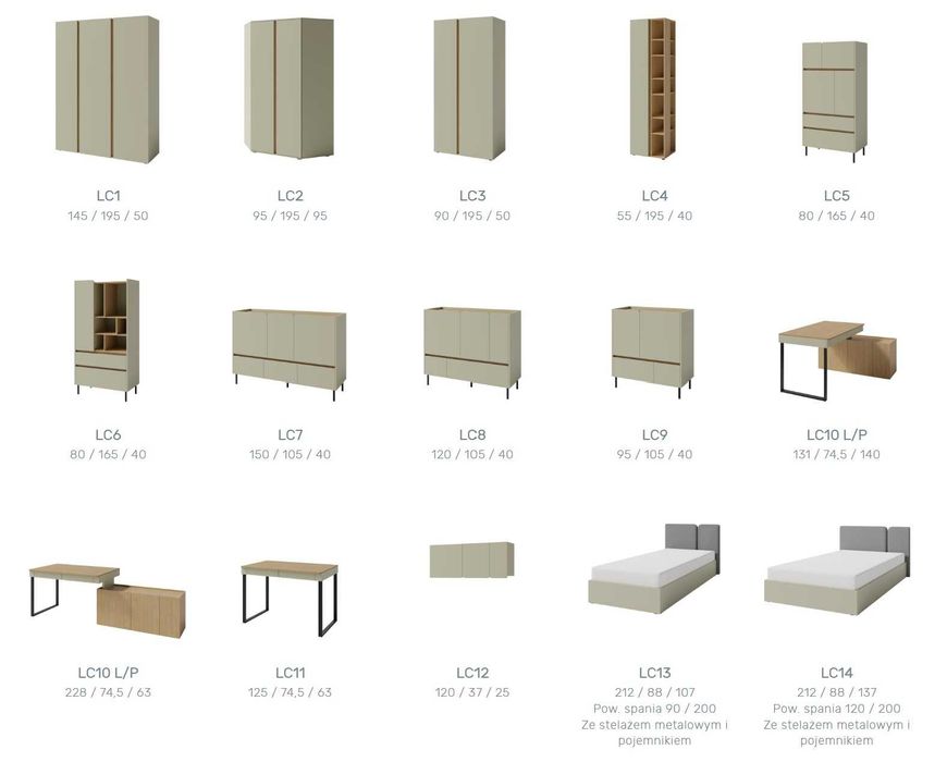 Zestaw mebli młodzieżowy szafa komoda regał sypialnia zieleń Beż HIT