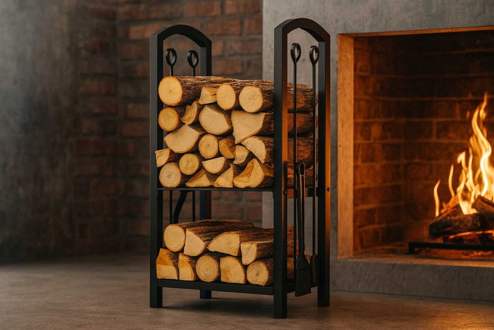 Nowy Stojak Na Drewno Kominkowe Metalowy Z Akcesoriami Kosz Do Kominka