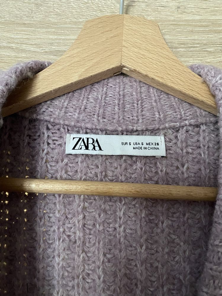 Fiołkowy gruby sweter kardigan ZARA S