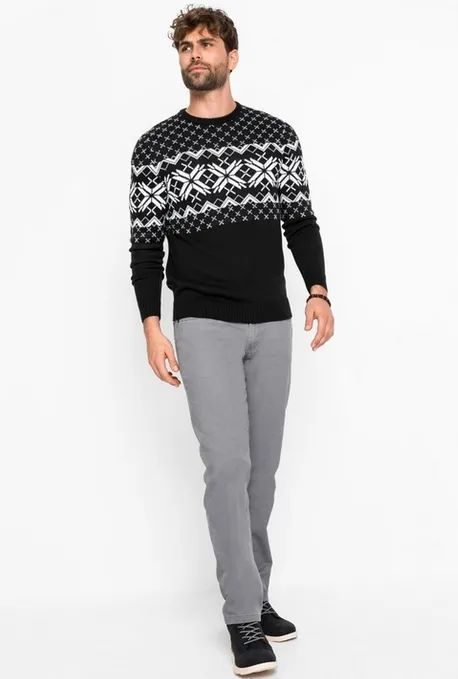 Bonprix Sweter Pullover Męski Z Norweskim Wzorem Czarny 44-46