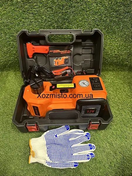 Електричний домкрат для авто 3 в 1 (Домкрат,Компресор, фанар) 12V,5,0Т