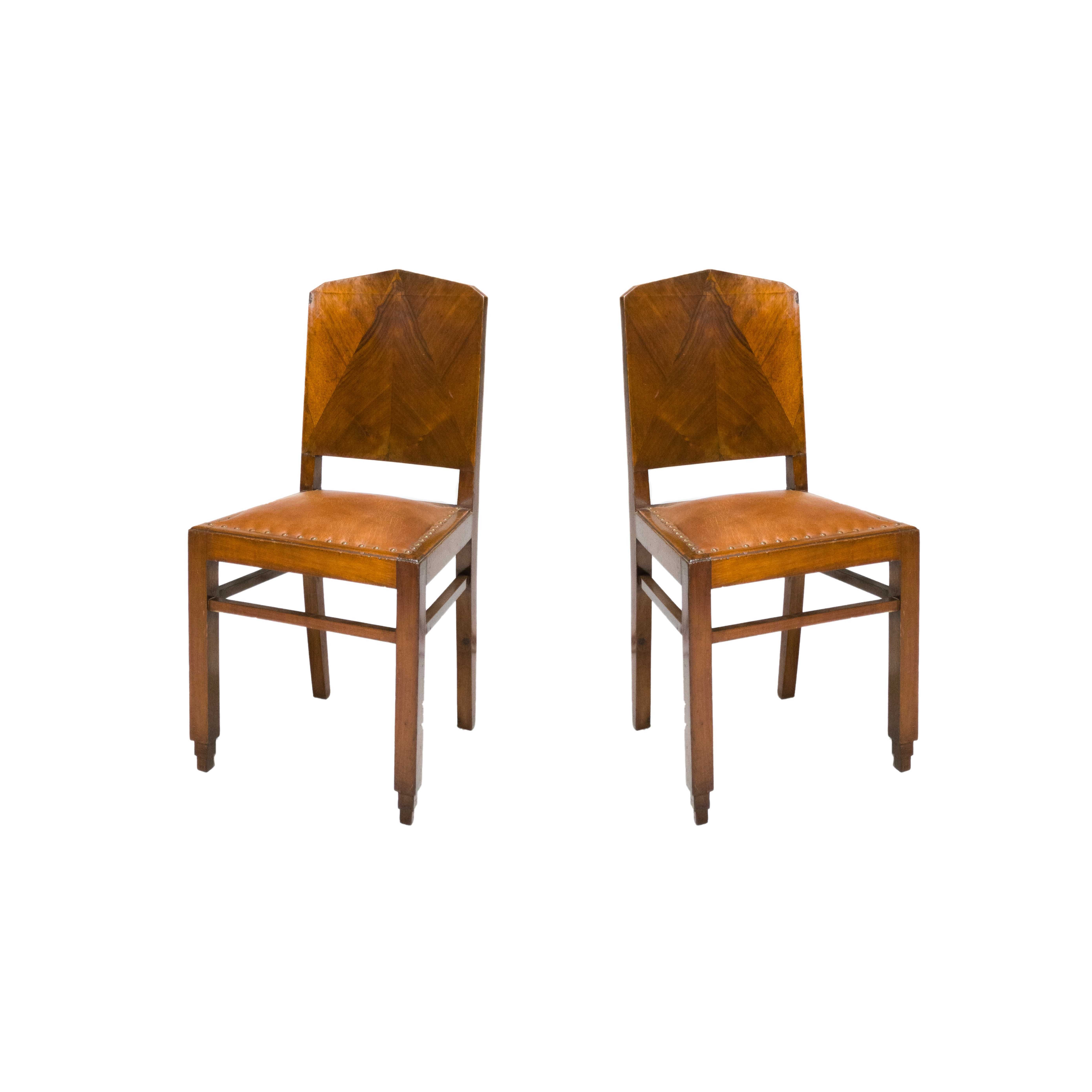 Cadeiras nogueira couro Art Deco | século XX