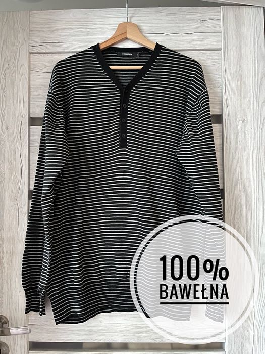 Męski sweter w paski z dekoltem w serek, na zimę, święta, wigilię